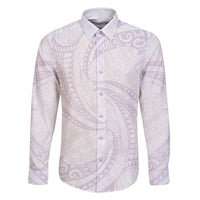 White Sunday Lotu Tamaiti Family Matching Off Shoulder Short Dress and Hawaiian Shirt Polynesian Wave Pastel Mauve LT9 Dad's Shirt - Long Sleeve Mauve - Polynesian Pride
