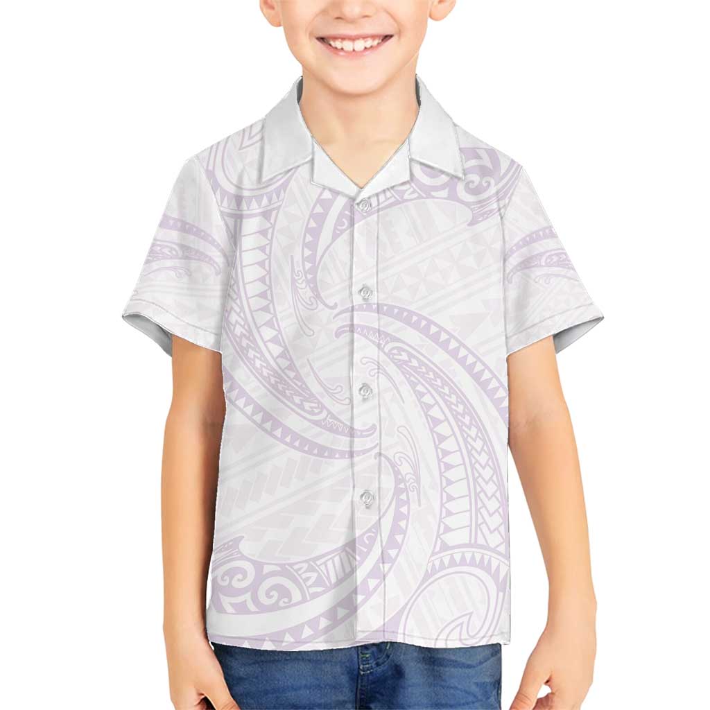 White Sunday Lotu Tamaiti Family Matching Off Shoulder Short Dress and Hawaiian Shirt Polynesian Wave Pastel Mauve LT9 Son's Shirt Mauve - Polynesian Pride