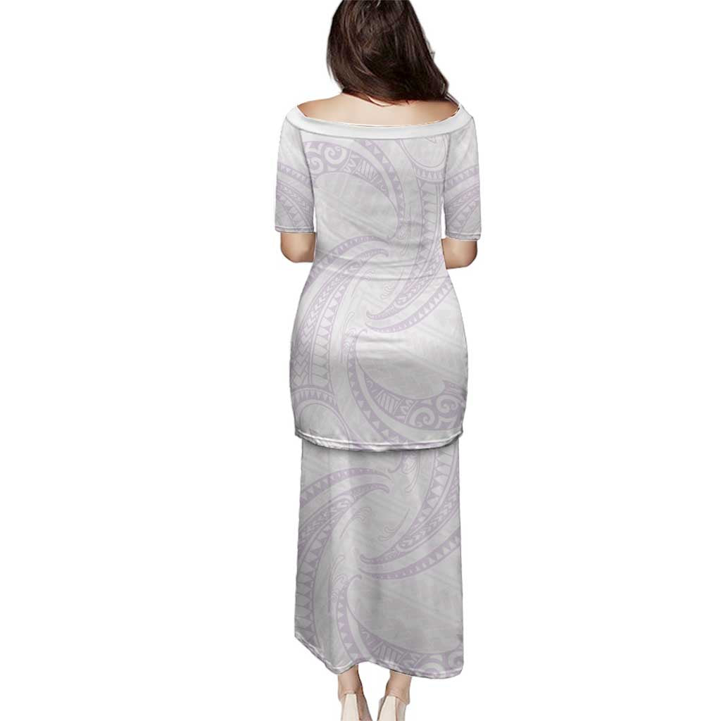 White Sunday Lotu Tamaiti Family Matching Puletasi and Hawaiian Shirt Polynesian Wave Pastel Mauve - Polynesian Pride