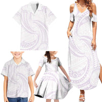 White Sunday Lotu Tamaiti Family Matching Summer Maxi Dress and Hawaiian Shirt Polynesian Wave Pastel Mauve - Polynesian Pride