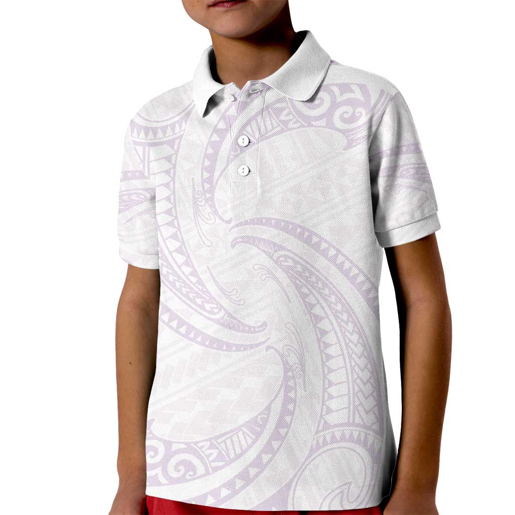White Sunday Lotu Tamaiti Kid Polo Shirt Polynesian Wave Pastel Mauve LT9 Kid Mauve - Polynesian Pride