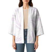 White Sunday Lotu Tamaiti Kimono Polynesian Wave Pastel Mauve - Polynesian Pride