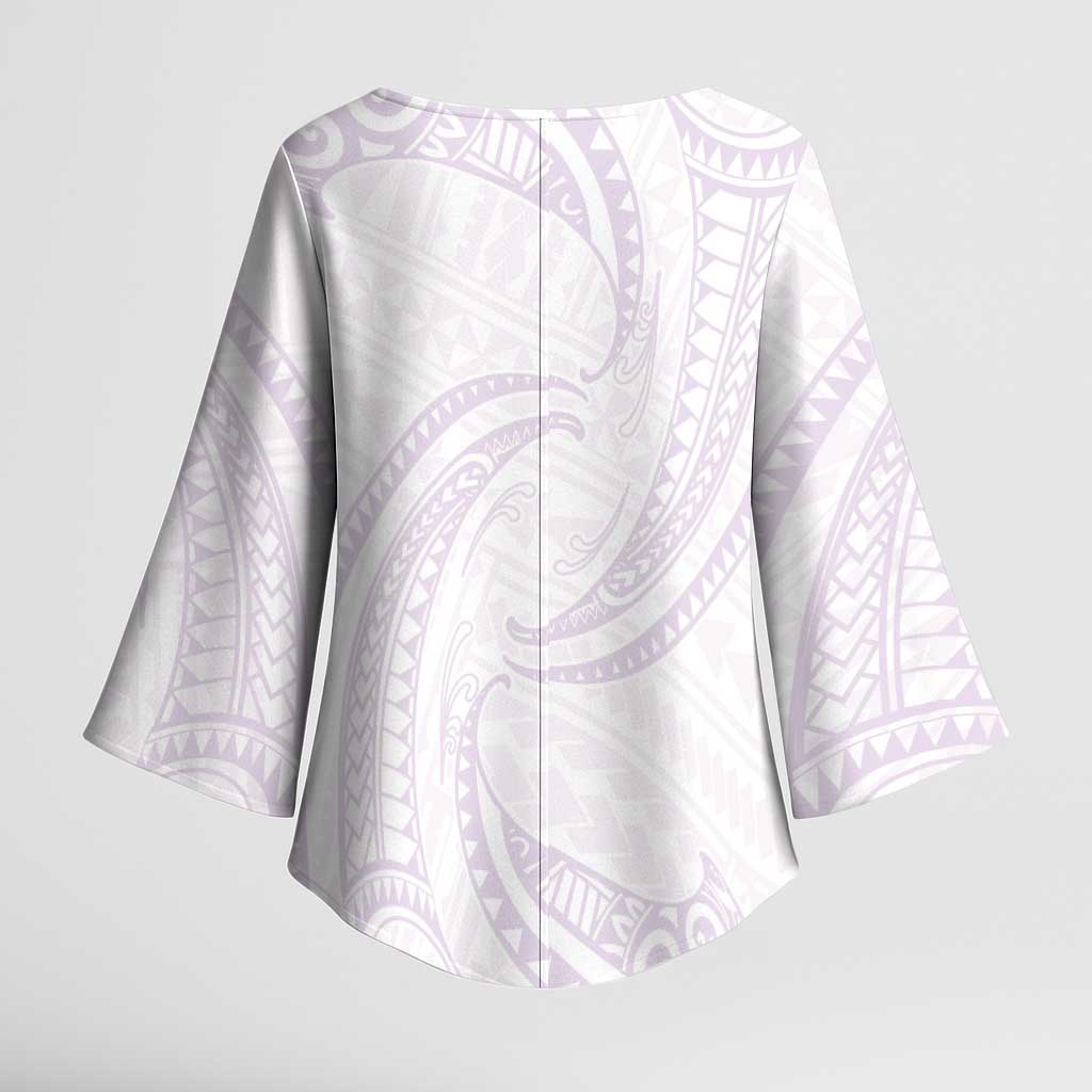 White Sunday Lotu Tamaiti Kimono Sleeve Blouse Polynesian Wave Pastel Mauve - Polynesian Pride