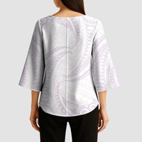 White Sunday Lotu Tamaiti Kimono Sleeve Blouse Polynesian Wave Pastel Mauve - Polynesian Pride