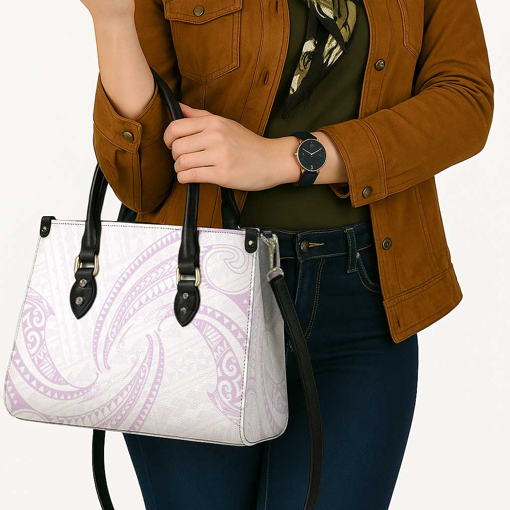 White Sunday Lotu Tamaiti Leather Bag Polynesian Wave Pastel Mauve - Polynesian Pride