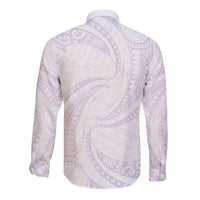 White Sunday Lotu Tamaiti Long Sleeve Button Shirt Polynesian Wave Pastel Mauve - Polynesian Pride