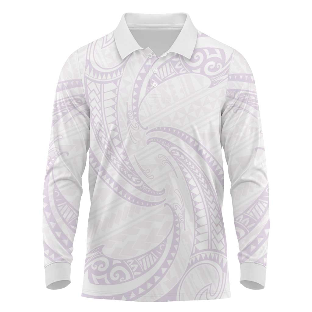 White Sunday Lotu Tamaiti Long Sleeve Polo Shirt Polynesian Wave Pastel Mauve LT9 Mauve - Polynesian Pride