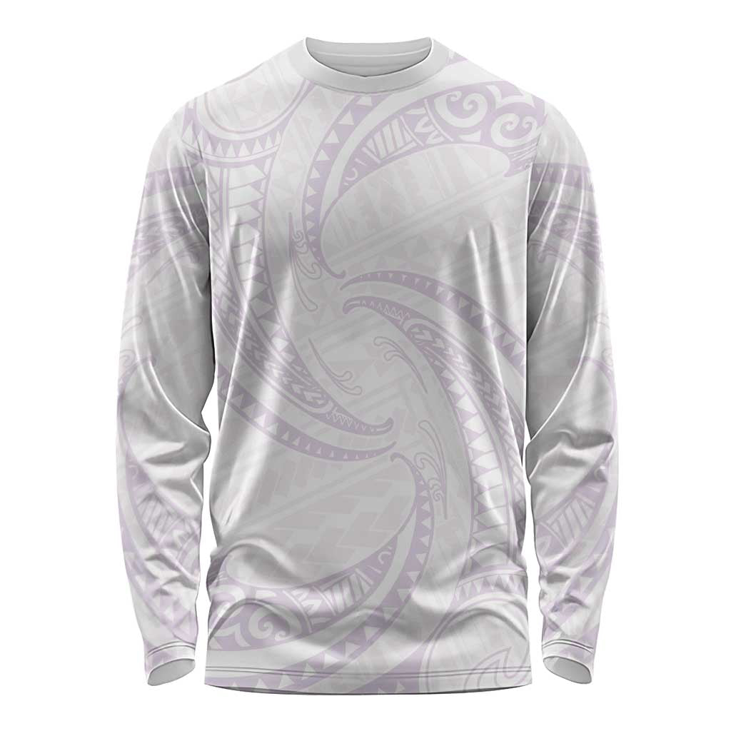 White Sunday Lotu Tamaiti Long Sleeve Shirt Polynesian Wave Pastel Mauve - Polynesian Pride