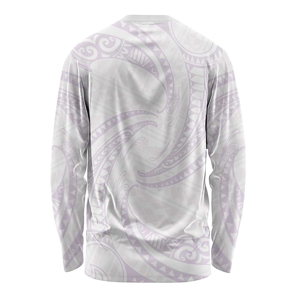 White Sunday Lotu Tamaiti Long Sleeve Shirt Polynesian Wave Pastel Mauve - Polynesian Pride