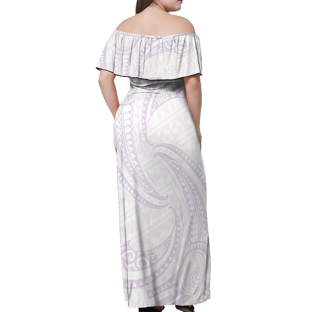 White Sunday Lotu Tamaiti Off Shoulder Maxi Dress Polynesian Wave Pastel Mauve - Polynesian Pride