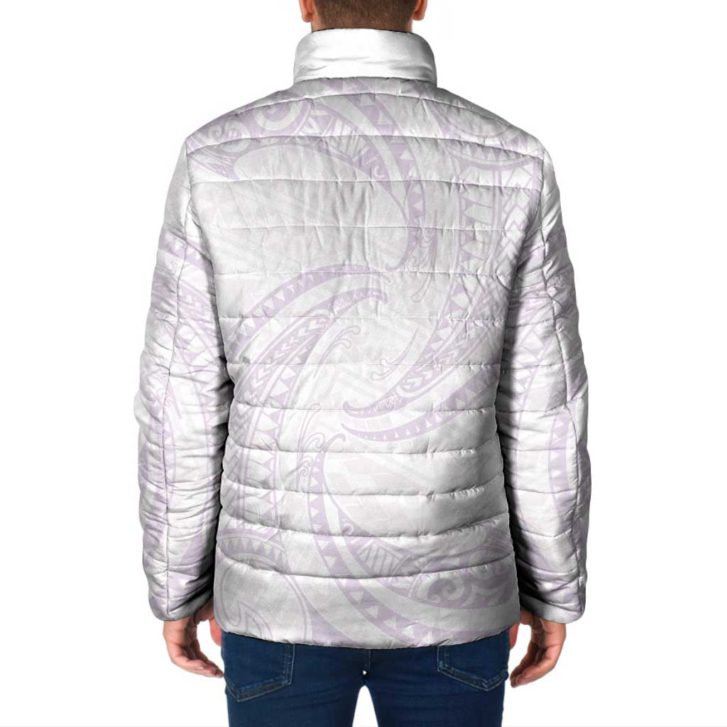 White Sunday Lotu Tamaiti Padded Jacket Polynesian Wave Pastel Mauve - Polynesian Pride