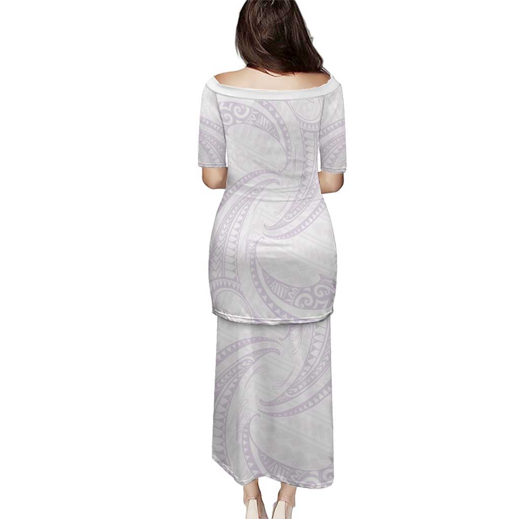 White Sunday Lotu Tamaiti Puletasi Polynesian Wave Pastel Mauve - Polynesian Pride