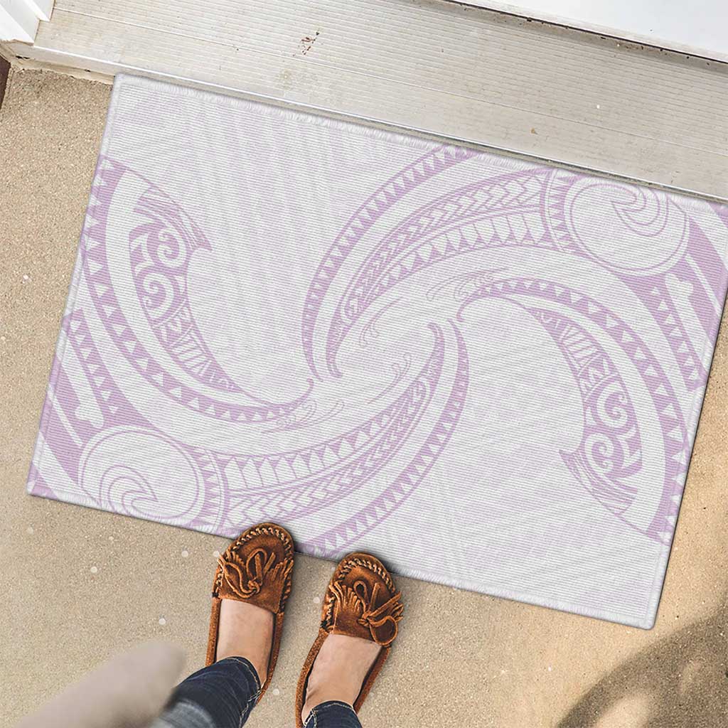 White Sunday Lotu Tamaiti Rubber Doormat Polynesian Wave Pastel Mauve - Polynesian Pride