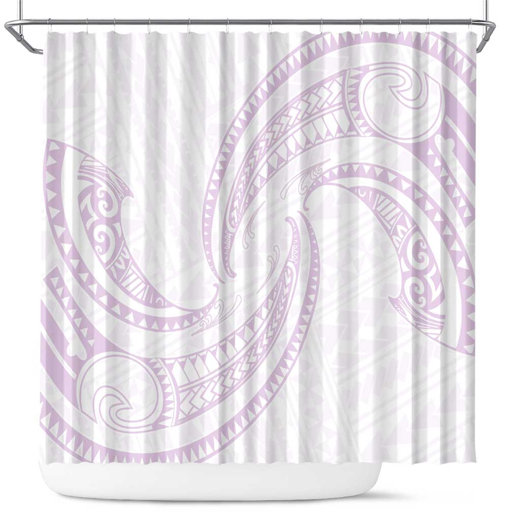 White Sunday Lotu Tamaiti Shower Curtain Polynesian Wave Pastel Mauve - Polynesian Pride