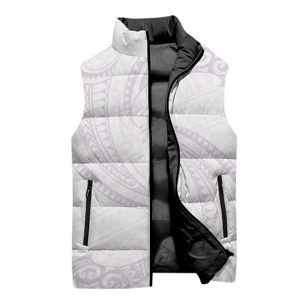White Sunday Lotu Tamaiti Sleeveless Puffer Jacket Polynesian Wave Pastel Mauve - Polynesian Pride