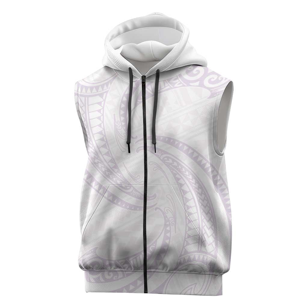 White Sunday Lotu Tamaiti Sleeveless Zip Hoodie Polynesian Wave Pastel Mauve LT9 Mauve - Polynesian Pride