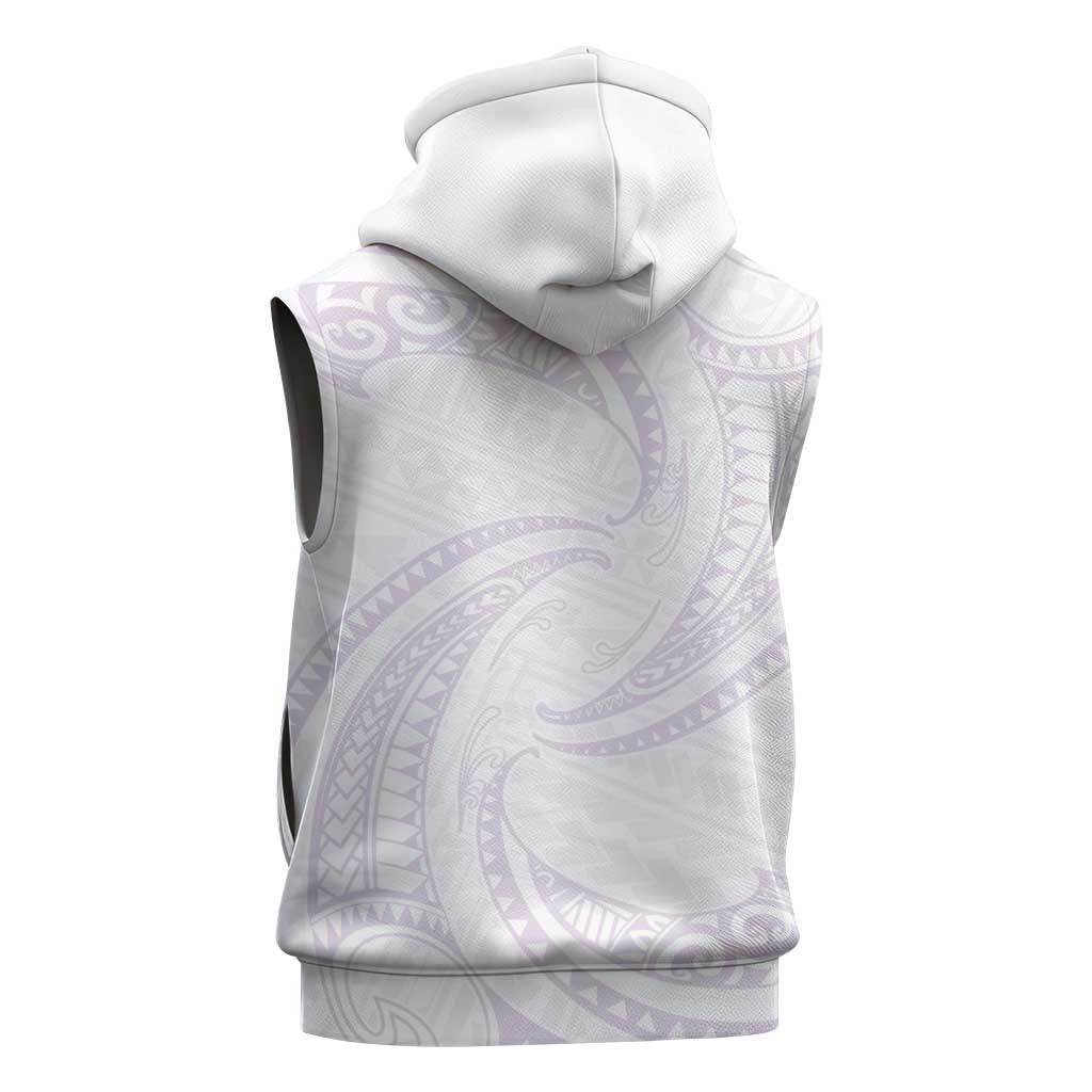 White Sunday Lotu Tamaiti Sleeveless Zip Hoodie Polynesian Wave Pastel Mauve - Polynesian Pride