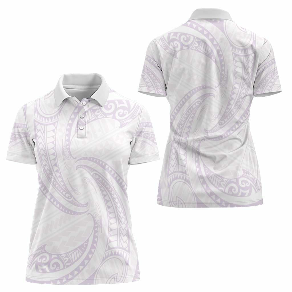 White Sunday Lotu Tamaiti Women Polo Shirt Polynesian Wave Pastel Mauve - Polynesian Pride