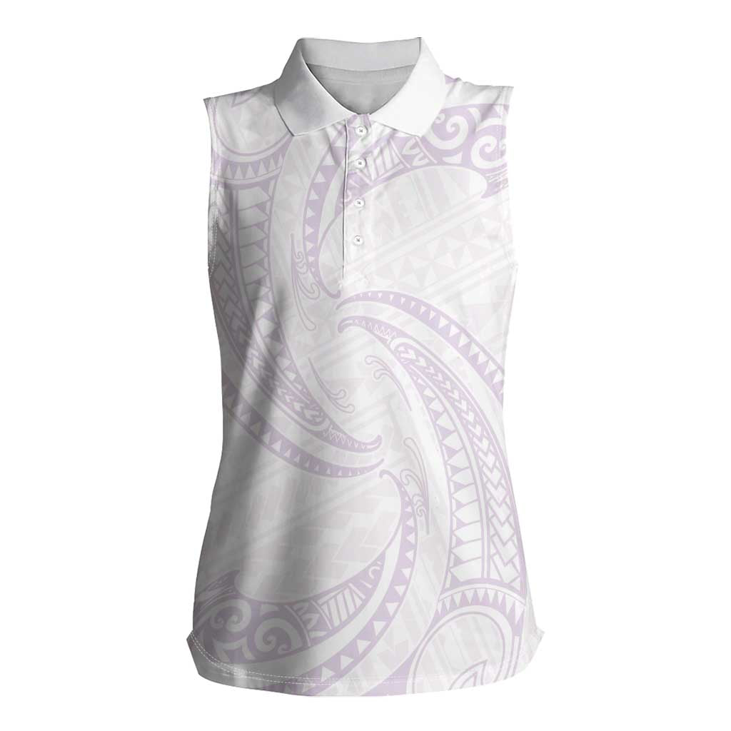 White Sunday Lotu Tamaiti Women Sleeveless Polo Shirt Polynesian Wave Pastel Mauve - Polynesian Pride
