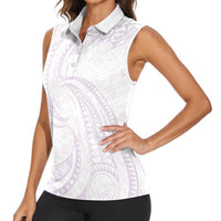 White Sunday Lotu Tamaiti Women Sleeveless Polo Shirt Polynesian Wave Pastel Mauve - Polynesian Pride