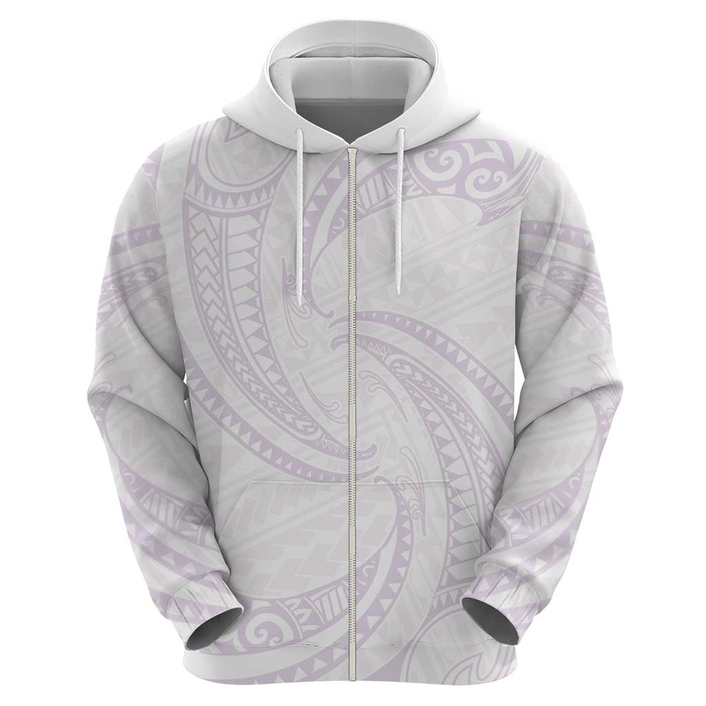 White Sunday Lotu Tamaiti Zip Hoodie Polynesian Wave Pastel Mauve - Polynesian Pride