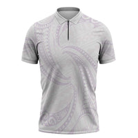 White Sunday Lotu Tamaiti Zipper Polo Shirt Polynesian Wave Pastel Mauve - Polynesian Pride