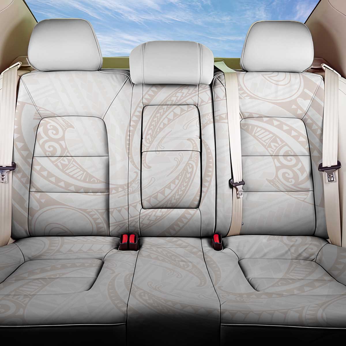 White Sunday Lotu Tamaiti Back Car Seat Cover Polynesian Wave Pastel Nude - Polynesian Pride