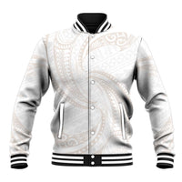 White Sunday Lotu Tamaiti Baseball Jacket Polynesian Wave Pastel Nude - Polynesian Pride