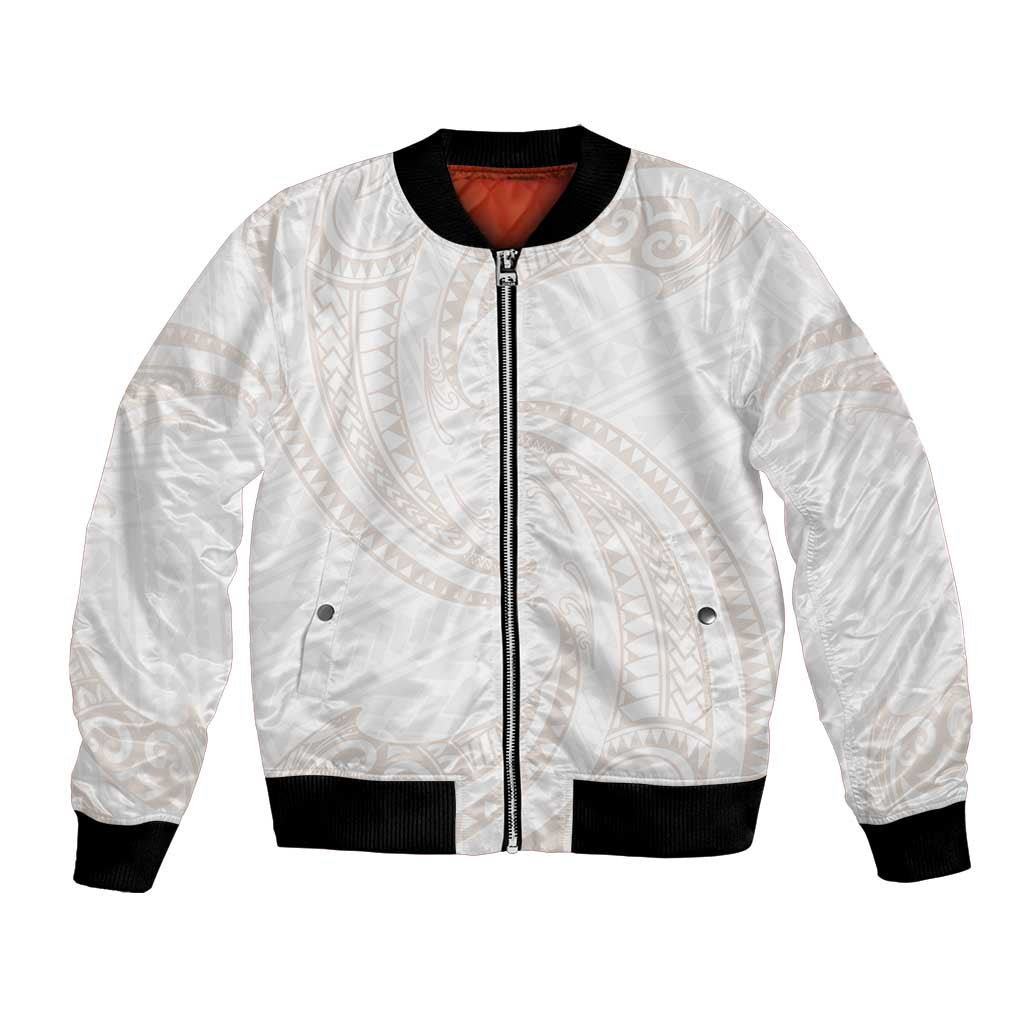 White Sunday Lotu Tamaiti Bomber Jacket Polynesian Wave Pastel Nude LT9 Unisex Nude - Polynesian Pride