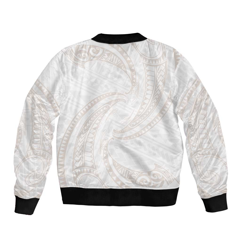 White Sunday Lotu Tamaiti Bomber Jacket Polynesian Wave Pastel Nude - Polynesian Pride
