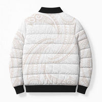 White Sunday Lotu Tamaiti Bomber Puffer Jacket Polynesian Wave Pastel Nude - Polynesian Pride