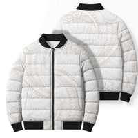 White Sunday Lotu Tamaiti Bomber Puffer Jacket Polynesian Wave Pastel Nude - Polynesian Pride