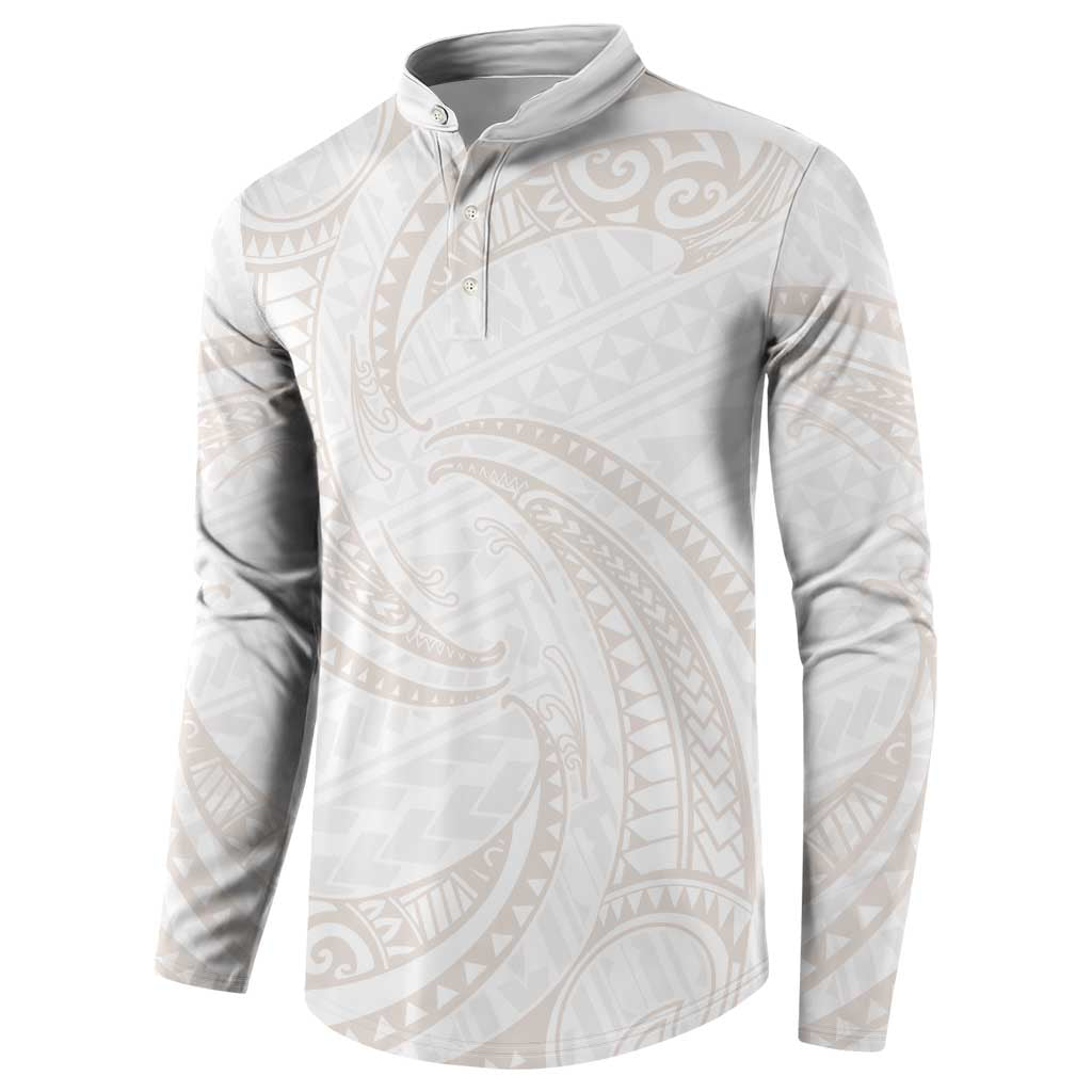 White Sunday Lotu Tamaiti Button Sweatshirt Polynesian Wave Pastel Nude - Polynesian Pride