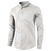 White Sunday Lotu Tamaiti Button Sweatshirt Polynesian Wave Pastel Nude - Polynesian Pride