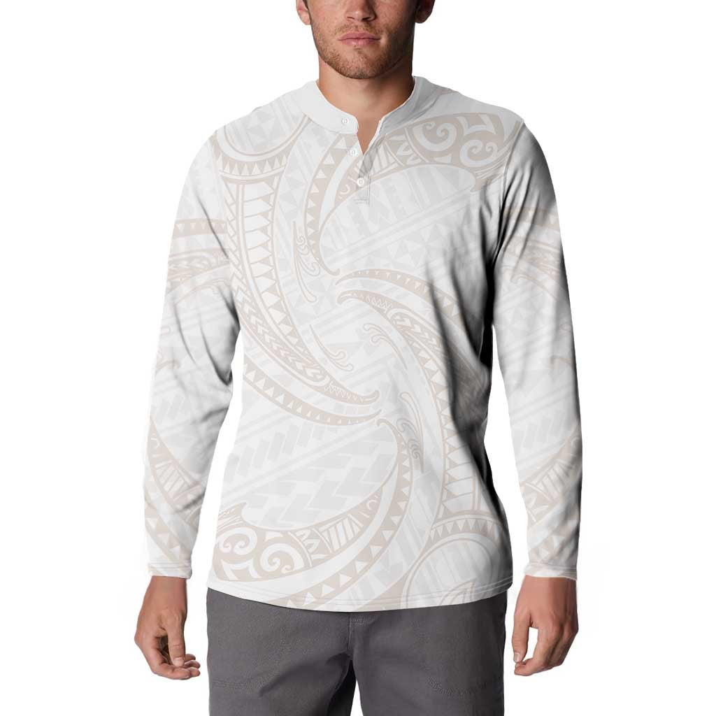 White Sunday Lotu Tamaiti Button Sweatshirt Polynesian Wave Pastel Nude - Polynesian Pride