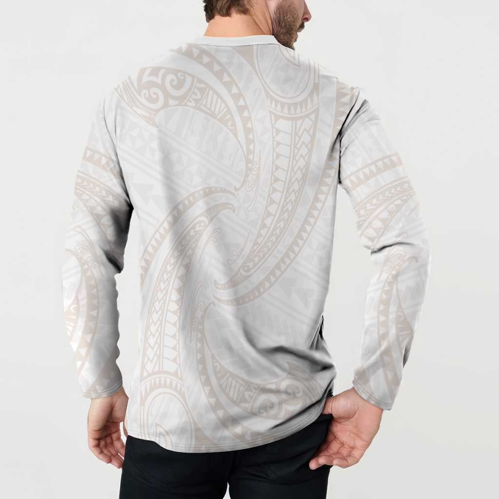 White Sunday Lotu Tamaiti Button Sweatshirt Polynesian Wave Pastel Nude - Polynesian Pride