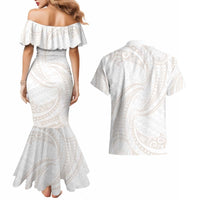 White Sunday Lotu Tamaiti Couples Matching Mermaid Dress and Hawaiian Shirt Polynesian Wave Pastel Nude - Polynesian Pride