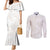White Sunday Lotu Tamaiti Couples Matching Mermaid Dress and Long Sleeve Button Shirt Polynesian Wave Pastel Nude - Polynesian Pride