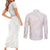 White Sunday Lotu Tamaiti Couples Matching Short Sleeve Bodycon Dress and Long Sleeve Button Shirt Polynesian Wave Pastel Nude - Polynesian Pride
