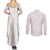 White Sunday Lotu Tamaiti Couples Matching Summer Maxi Dress and Long Sleeve Button Shirt Polynesian Wave Pastel Nude - Polynesian Pride