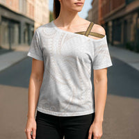 White Sunday Lotu Tamaiti Cross Shoulder Shirt Polynesian Wave Pastel Nude - Polynesian Pride