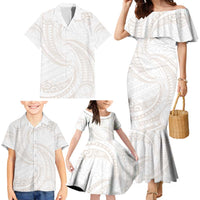White Sunday Lotu Tamaiti Family Matching Mermaid Dress and Hawaiian Shirt Polynesian Wave Pastel Nude - Polynesian Pride