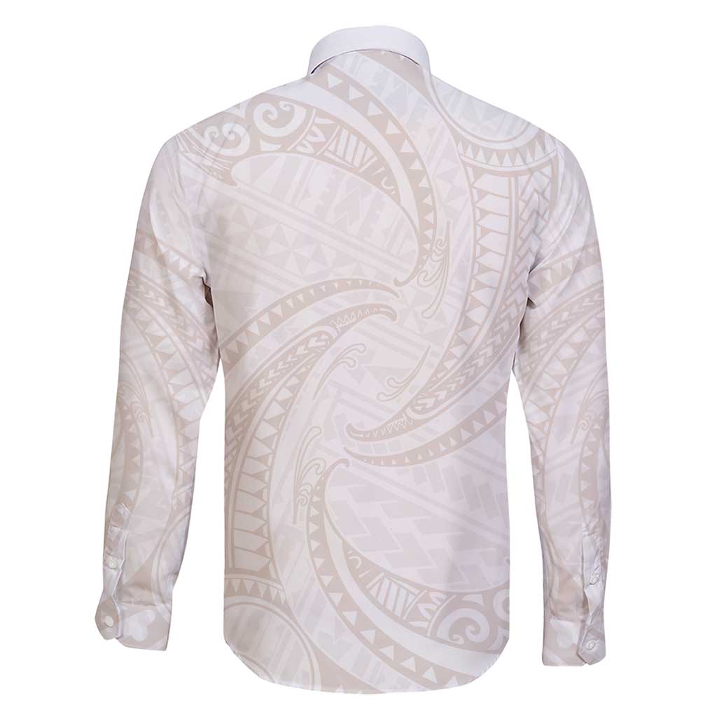 White Sunday Lotu Tamaiti Family Matching Short Sleeve Bodycon Dress and Hawaiian Shirt Polynesian Wave Pastel Nude - Polynesian Pride