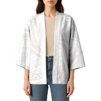 White Sunday Lotu Tamaiti Kimono Polynesian Wave Pastel Nude - Polynesian Pride