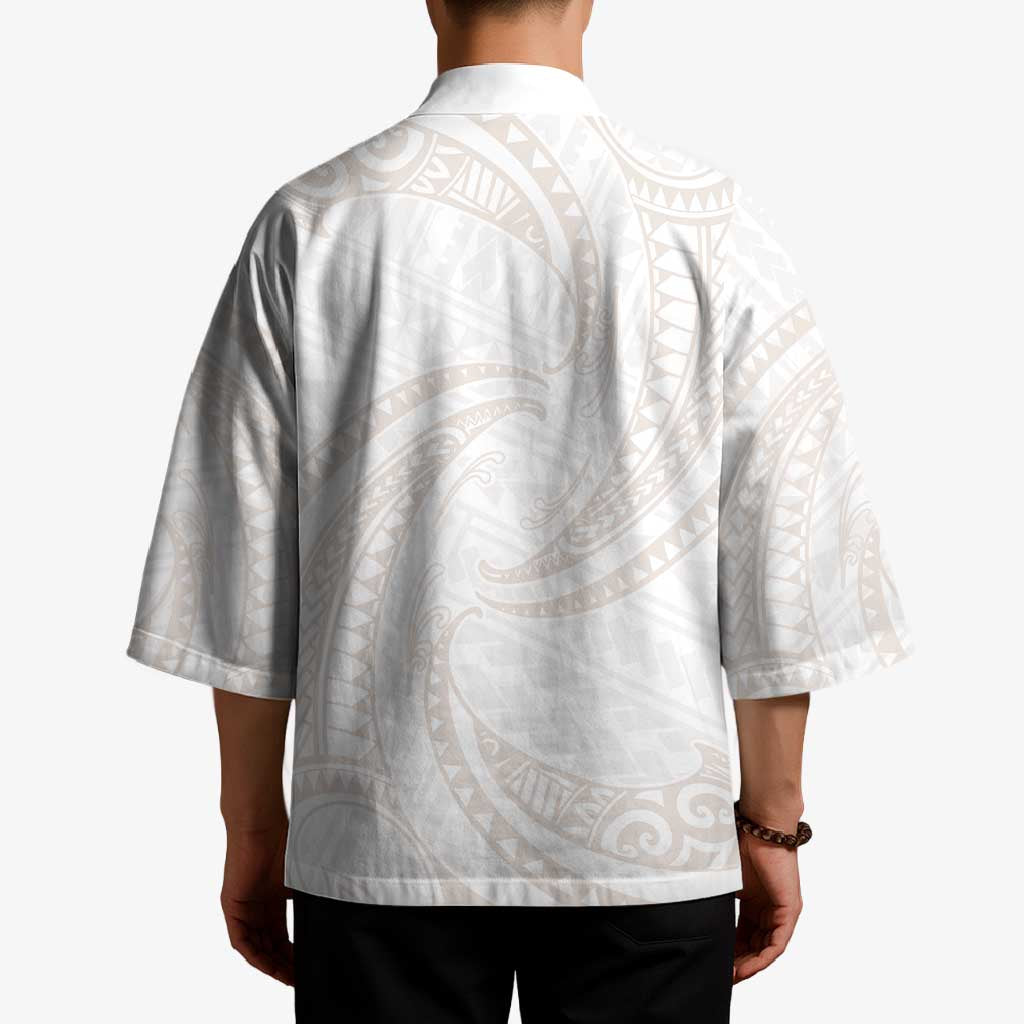 White Sunday Lotu Tamaiti Kimono Polynesian Wave Pastel Nude - Polynesian Pride