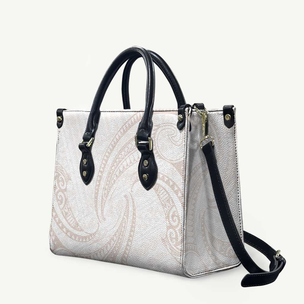White Sunday Lotu Tamaiti Leather Bag Polynesian Wave Pastel Nude - Polynesian Pride
