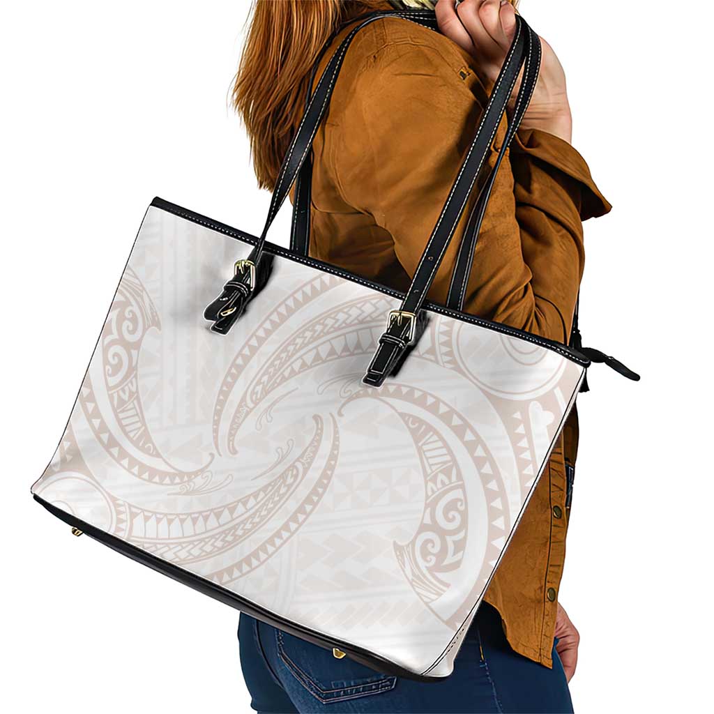White Sunday Lotu Tamaiti Leather Tote Bag Polynesian Wave Pastel Nude - Polynesian Pride