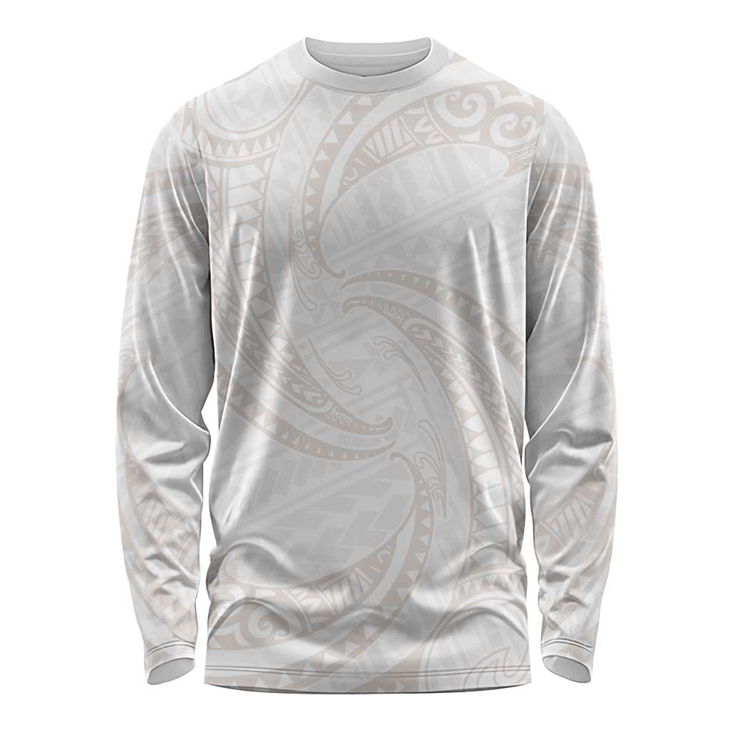 White Sunday Lotu Tamaiti Long Sleeve Shirt Polynesian Wave Pastel Nude LT9 Unisex Nude - Polynesian Pride