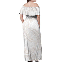 White Sunday Lotu Tamaiti Off Shoulder Maxi Dress Polynesian Wave Pastel Nude - Polynesian Pride