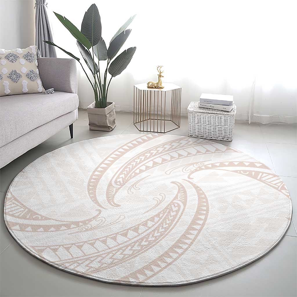 White Sunday Lotu Tamaiti Round Carpet Polynesian Wave Pastel Nude - Polynesian Pride
